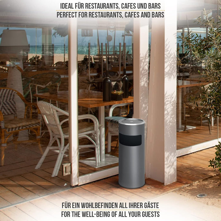 Jago® Standaschenbecher mit Mülleimer - 30 Liter, aus Edelstahl/Eisen, 2 in 1, Inneneimer, Deckel, O