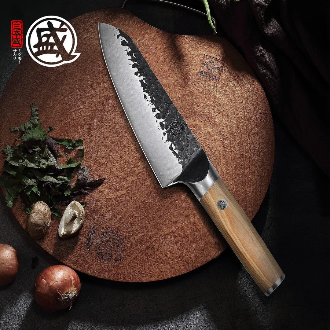 MITSUMOTO SAKARI 17 cm Santoku Küchenmesser, Handgeschmiedete kochmesser, Professionelle Japanisches