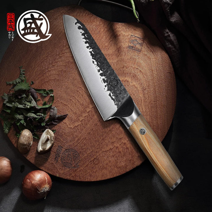 MITSUMOTO SAKARI 17 cm Santoku Küchenmesser, Handgeschmiedete kochmesser, Professionelle Japanisches