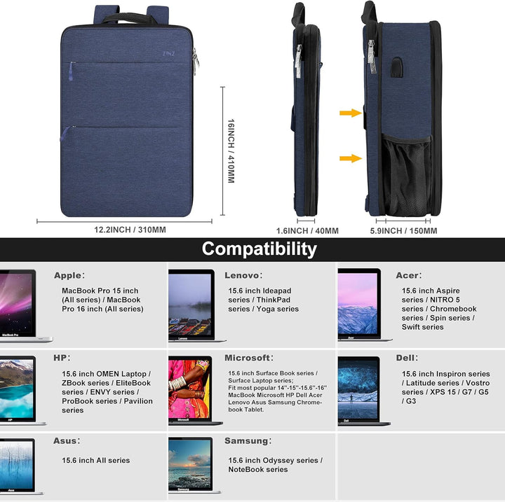 ZINZ 13 14 15 16 Zoll Schlank und Erweiterbar Laptop Rucksack Wasserdicht Notebook Tasche für Männer