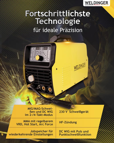 WELDINGER Kombischweissinverter MWE 202 HF SYN dig mit HF-Zündung MIG MAG DC-WIG MMA Schweissgerät 5