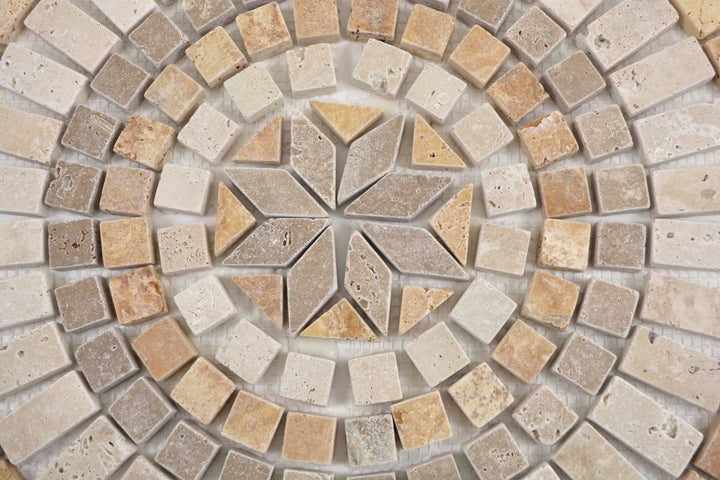 Naturstein Mosaik Einleger Fliese Gross Travertin beige gelb walnuss für WANDDEKO BAD WC KÜCHENDEKO