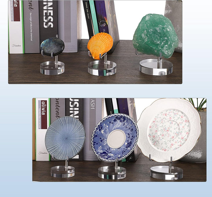 BTSKY Mittelgrosse verstellbare silberne Metallarm-Staffelei mit rundem Acrylsockel, Display-Halter