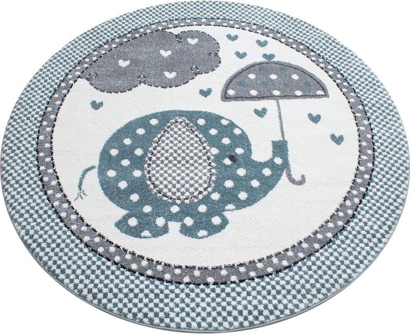 HomebyHome Kinderteppich Kurzflor Elefanten mit Regenschirm Design Kinderzimmer Babyzimmer Spielzimm