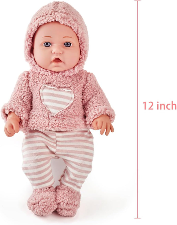 30 cm Babypuppe Spielset mit Zubehör und Kleidung in Geschenkbox, Ideal für Mädchen Kleinkinder ab 3