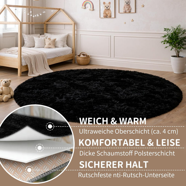 VOFUSHON Schlafzimmer Shaggy Plüsch runden Teppich Bunte Batik Faux Flauschiger Samt Moderne Innente
