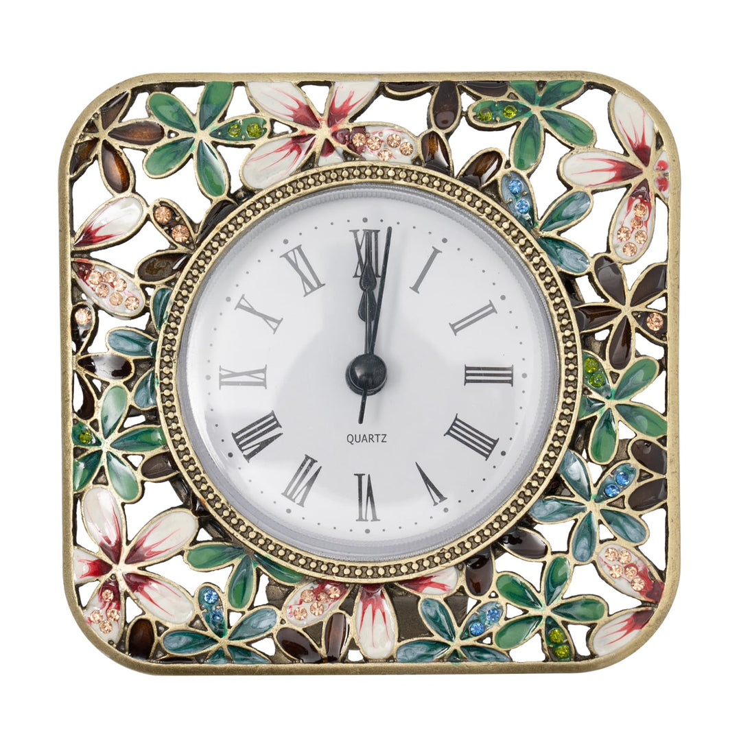 Tischuhr 3.54in Emaille Tischuhren Quadratisch Vintage-Tischuhr Leise Uhr Batteriebetriebene