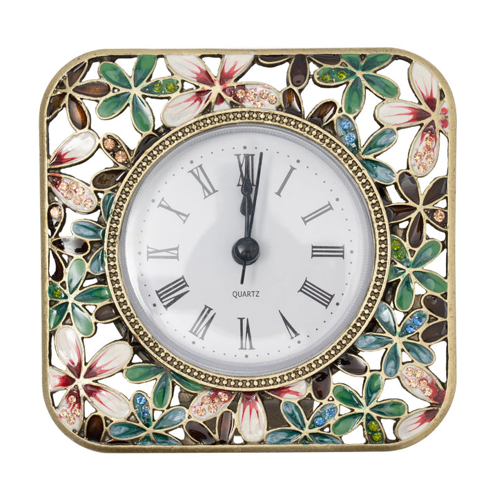 Tischuhr 3.54in Emaille Tischuhren Quadratisch Vintage-Tischuhr Leise Uhr Batteriebetriebene