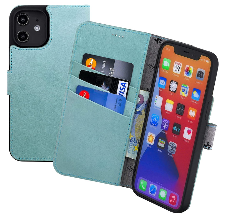 Suncase Book-Style Hülle kompatibel mit iPhone 12 (6.1") Leder Tasche (Slim-Fit) Lederhülle Handytas