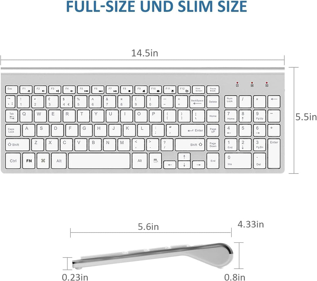 Tastatur Maus Set Kabellos - 2.4Ghz USB Funk Tastatur QWERTZ (Deutsch) Layout Ergonomisch Klein Maus