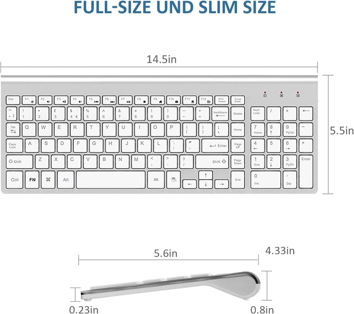 Tastatur Maus Set Kabellos - 2.4Ghz USB Funk Tastatur QWERTZ (Deutsch) Layout Ergonomisch Klein Maus