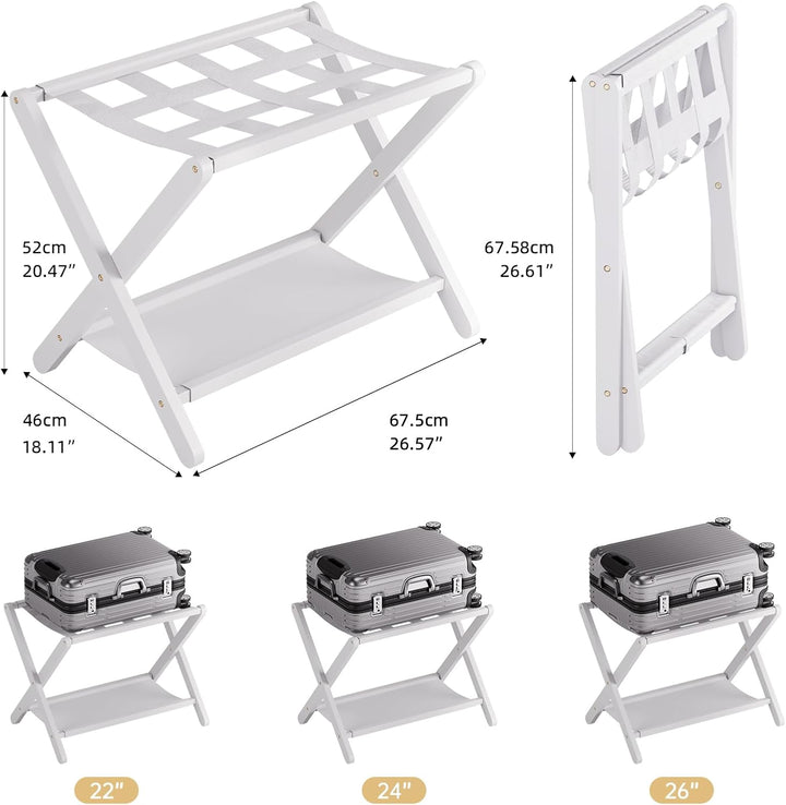 HITNET Kofferständer Klappbar 2er pack, Weiss Gepäckablage Faltbar aus Bambus für Gästezimmer, Koffe