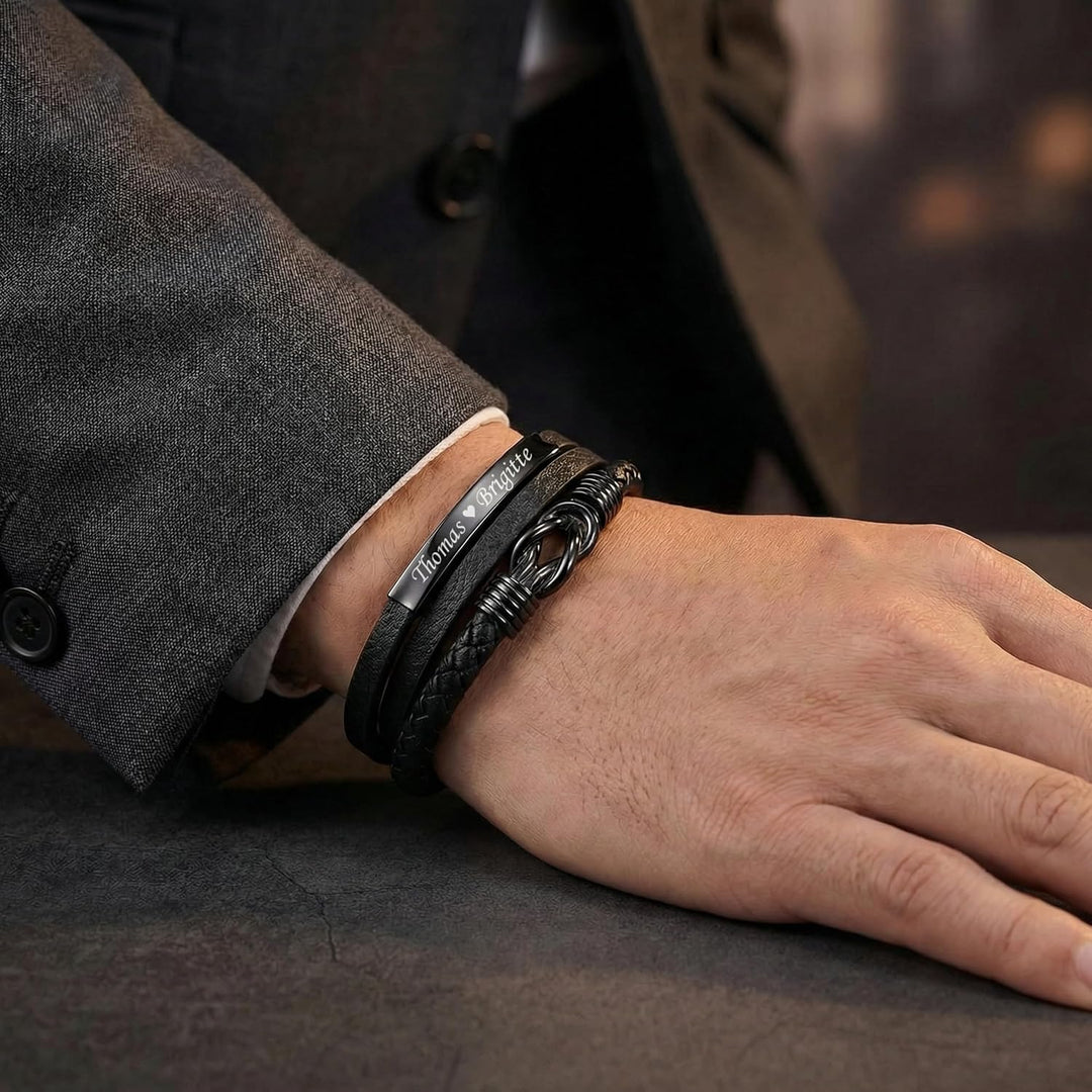 UNIQAL | Personaliesiertes Lederarmband mit Gravur "SHAPE" Herren Damen | Leather Bracelet mens | Ma