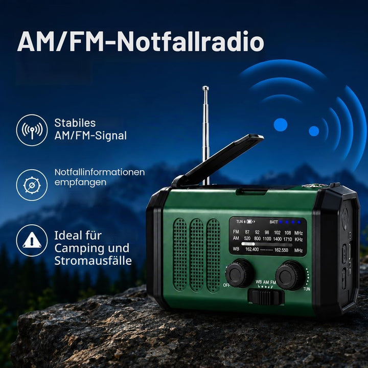 20000 mAh tragbares Notfall-Radio, SOS-Alarm, FM/AM-Radio mit Leselampe, Kompass, Kurbelgenerator un