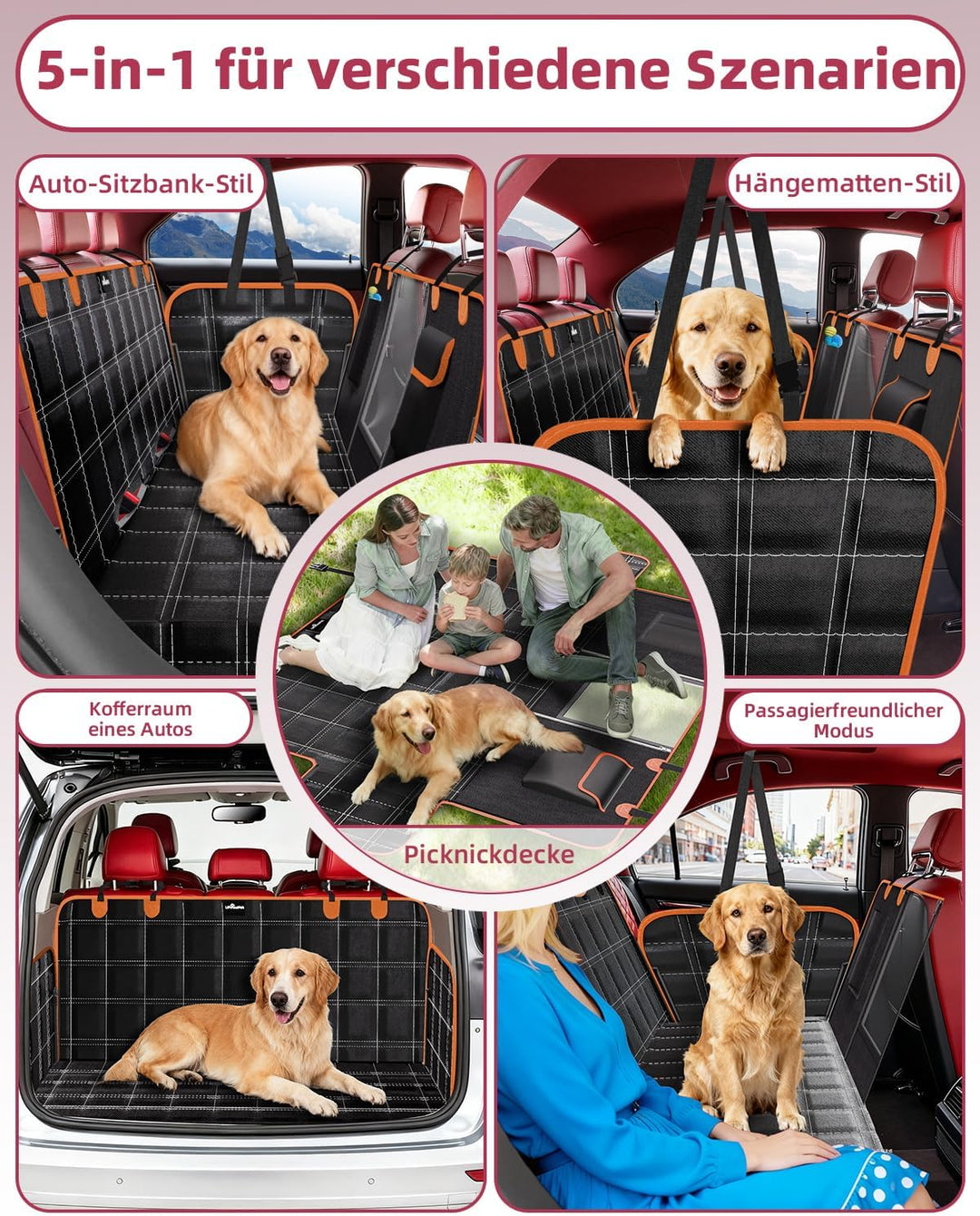 Hundedecke Auto Rückbank 100% Wasserdicht Kratzfeste Autoschondecke Hund Rücksitz mit Seitenschutz u