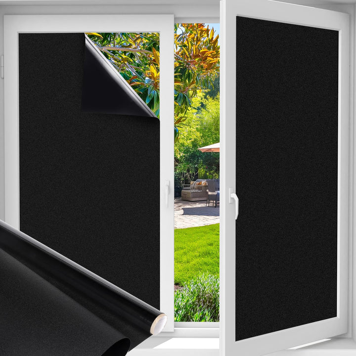 Funfox Fensterfolie Schwarz Verdunkelungsfolie Blickdicht Fenster Sonnenschutz Milchglasfolie Selbst