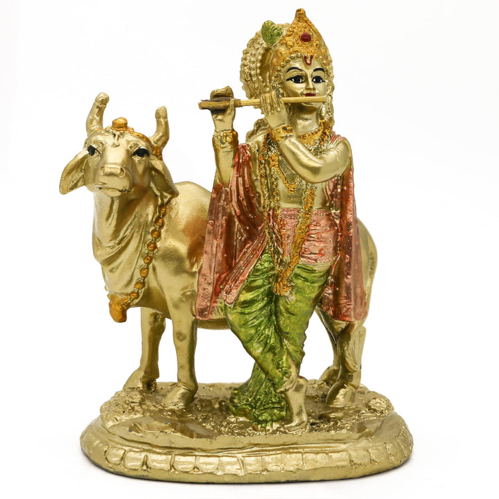 alikiki Hinduistische Gott, Lord Krishna, Statue – 13 cm H Baby Krishna Idol mit Kuh Nandi Statue In