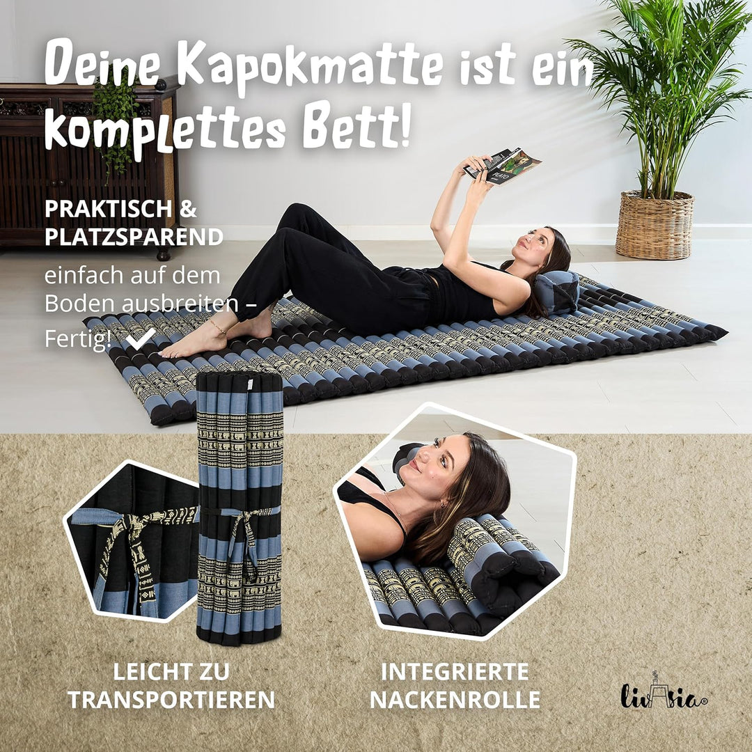 livasia Rollmatte Rollmatratze L-200x110x4,5cm, Gästebett Gästematratze 1 Person, Reisebett Kofferra
