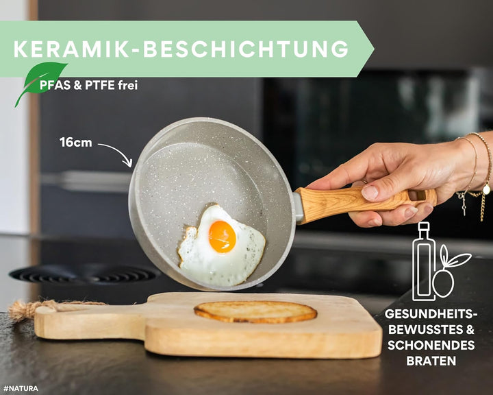 Keramikpfanne 16cm – Pfanne mit Keramikbeschichtung Induktion, PFAS & PTFE frei, kleine Bratpfanne K