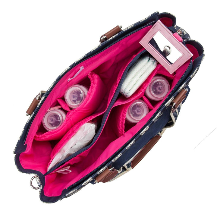 Baby-Wickeltasche mit Aufschrift „Twice as Nice“ - Pink, mit cremefarbene Schleifen, von Pink Lining