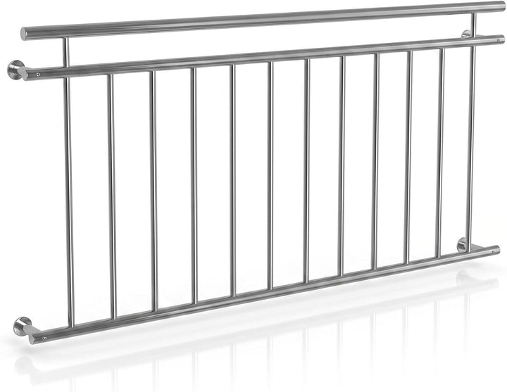 Mucola Balkongeländer Edelstahl V2A 90x156 cm – Stabgeländer mit 12 Füllstäben und Handlauf Ø 3,8cm