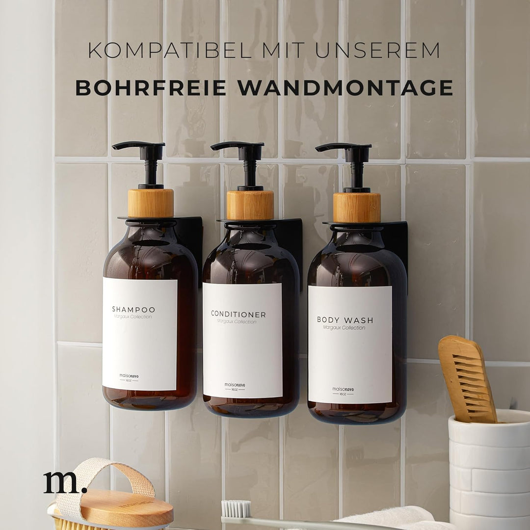 MaisoNovo Shampoo Spender Für Dusche 3er Set - Bernstein Duschgelspender Für Dusche Mit Pumpe Schwar