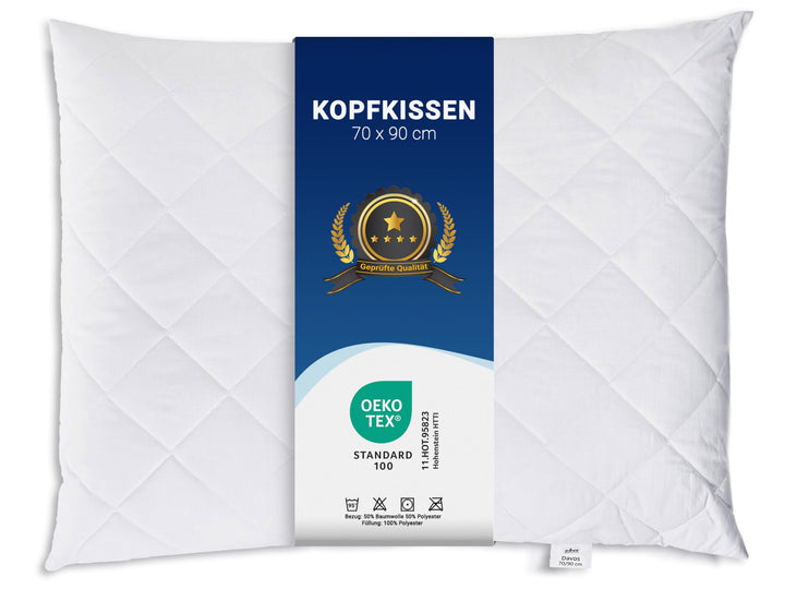 ZOLLNER 2er Set Kopfkissen, 70x90 cm, 830g, Polyesterhohlfaser, Kochfest 2 70 x 90 cm, 2 70 x 90 cm