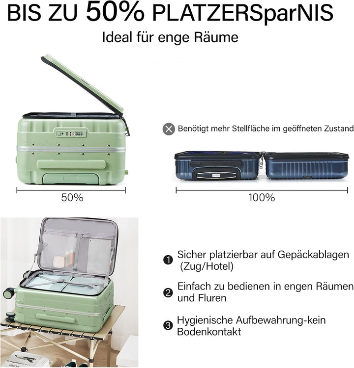Hanke Handgepäck Koffer PC Hartschalenkoffer mit 360° Spinner Rädern Frontöffnung Reisekoffer Alumin