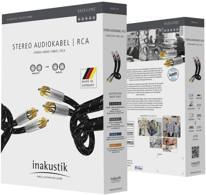inakustik 006041007 Audiokabel 2 Cinch Stereo 0,75 m für Source Audio/DAC/Tuner/CD-Player/Verstärker