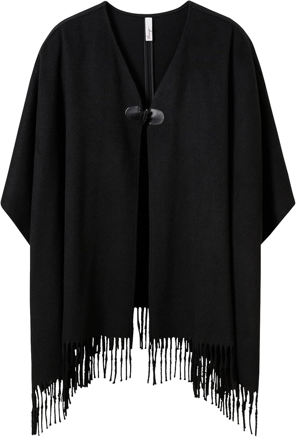 Sheego Damen Grosse Grössen Poncho im Cape-Stil, mit Fransen und Knebelverschluss Freizeitmode klass