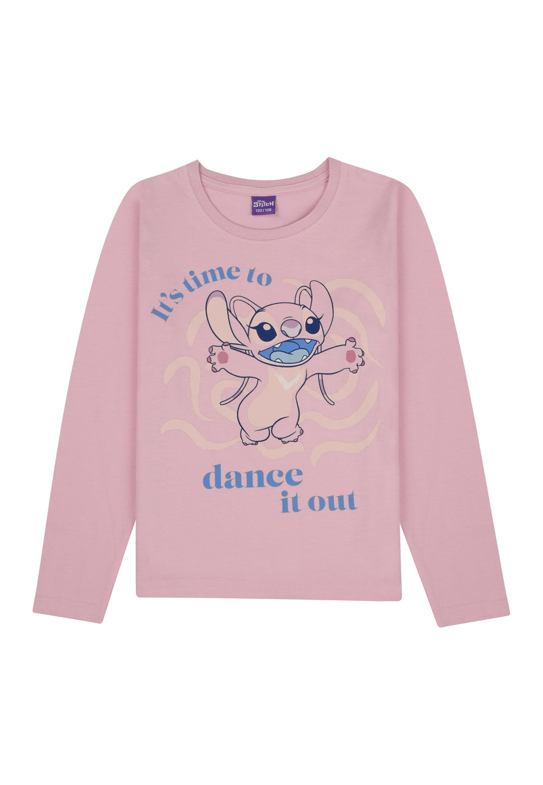 Disney Lilo &amp; Stitch Langarmshirt für Mädchen, Rosa Longsleeve mit Angel Motiv, 100% Baumwolle Kinde