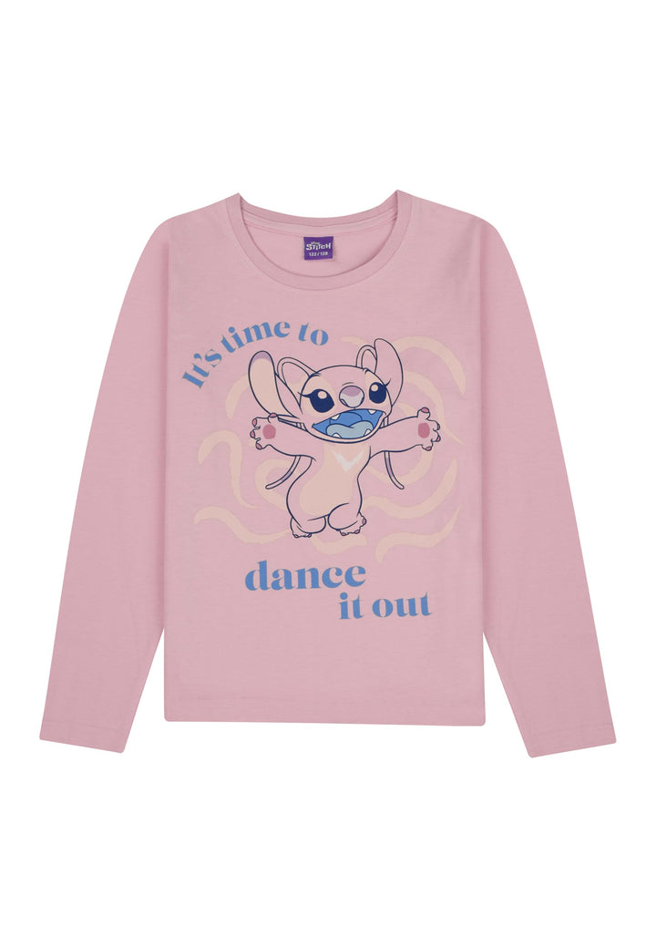 Disney Lilo &amp; Stitch Langarmshirt für Mädchen, Rosa Longsleeve mit Angel Motiv, 100% Baumwolle Kinde