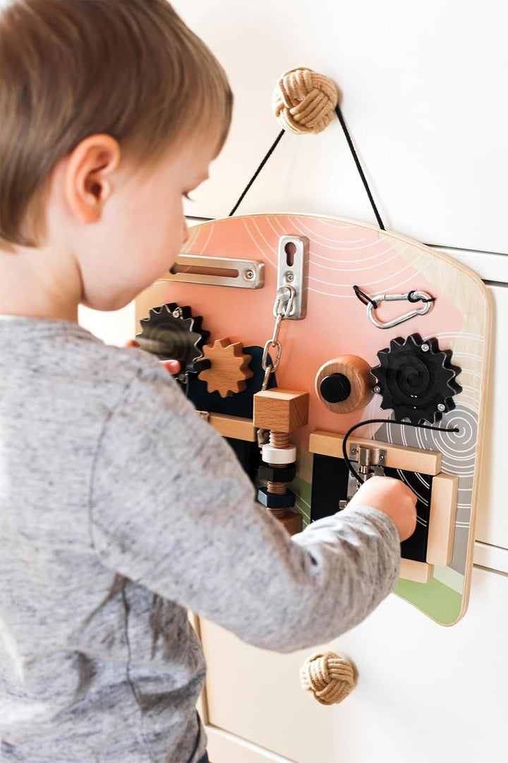 small foot Motorikbrett Schlösser und Rotation, Spiel- und Motorikspass für Kinder ab 3 Jahren, Moto