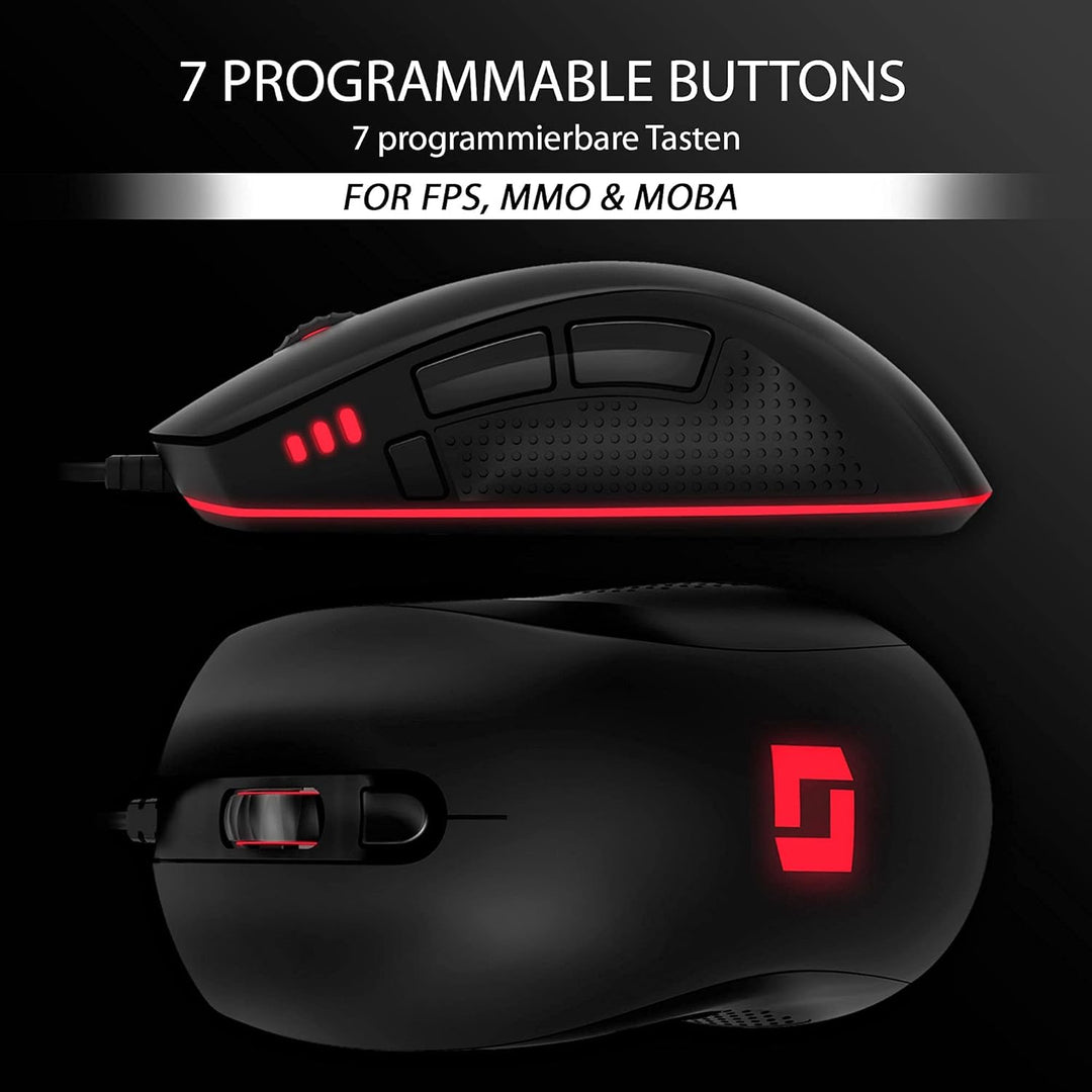 Lioncast ® LM60 Gaming Maus mit Kabel [PROGRAMMIERBARE Tasten] - Gaming-Mäuse für PC - Beste MMO Gam