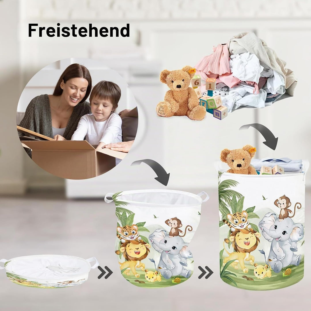 Clastyle Tropisches Tier Kinder Wäschekorb mit Henkel Faltbar Kleidung Spielzeug Aufbewahrungskorb J