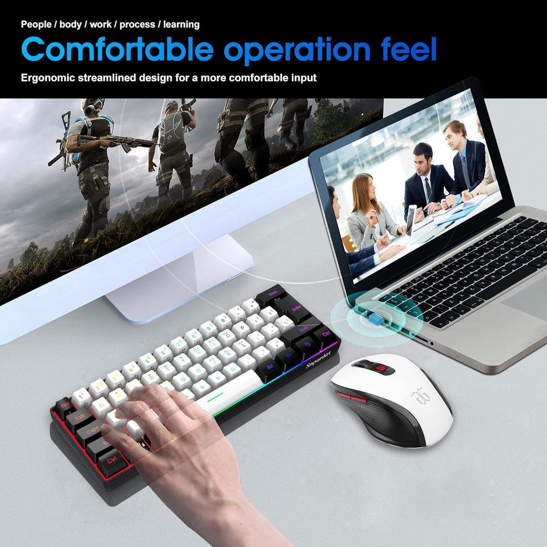 Snpurdiri 60% Prozent Tastatur Maus Set Kabellos, Wireless Gaming Combo, Enthalten 2.4G Small Mini 6