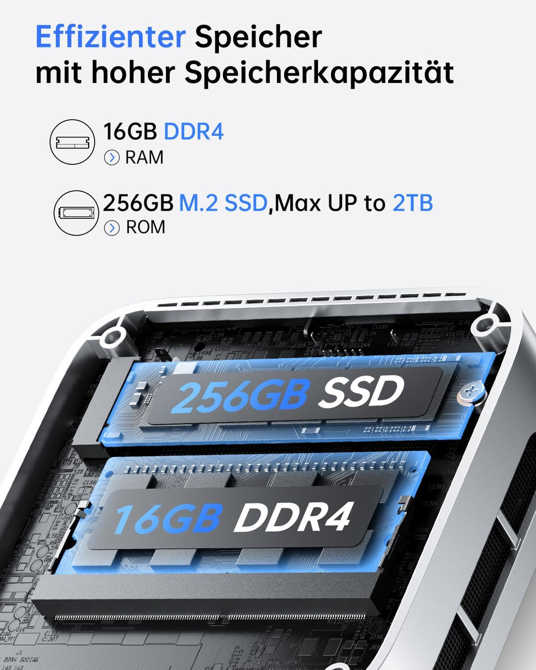 ACEMAGICIAN T8Plus Mini PC,12th Gen Ιntel Alder Lake N100 Mini PC (bis zu 3,40 GHz),12GB LPDDR5 256G
