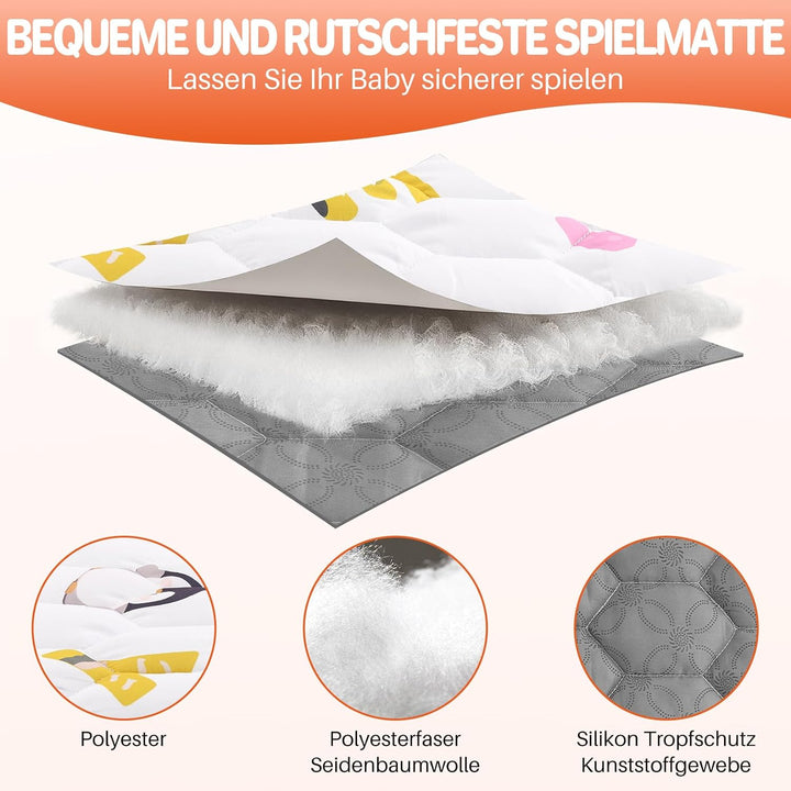 FUNYKICH Krabbelmatte Baby Faltbare 150x150cm, Anti-Rutsch Verdickte Spielmatte Baby Faltbar, Sicher