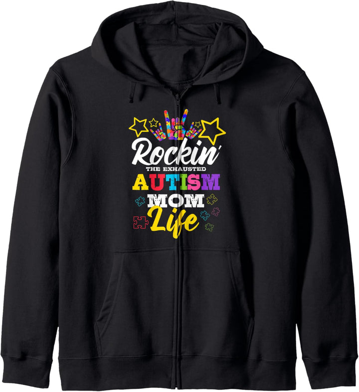 Rockin' The Exhausted Autism Mom Life Autistic Puzzle Piece Kapuzenjacke