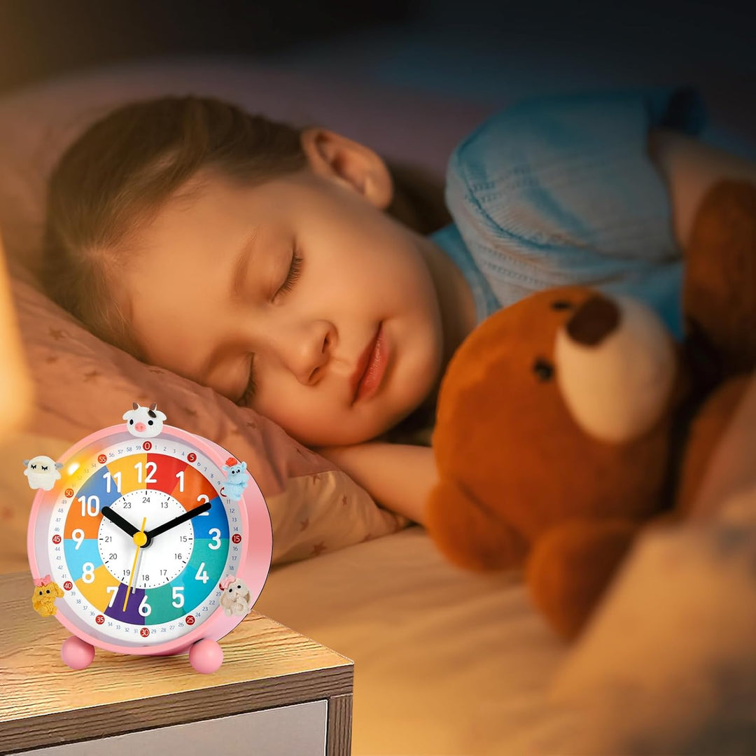 Kinder Wecker, Kinderwecker für Schulanfänge, Kein Tickendes Geräusch, Mit Nachtlicht und Schlummerf