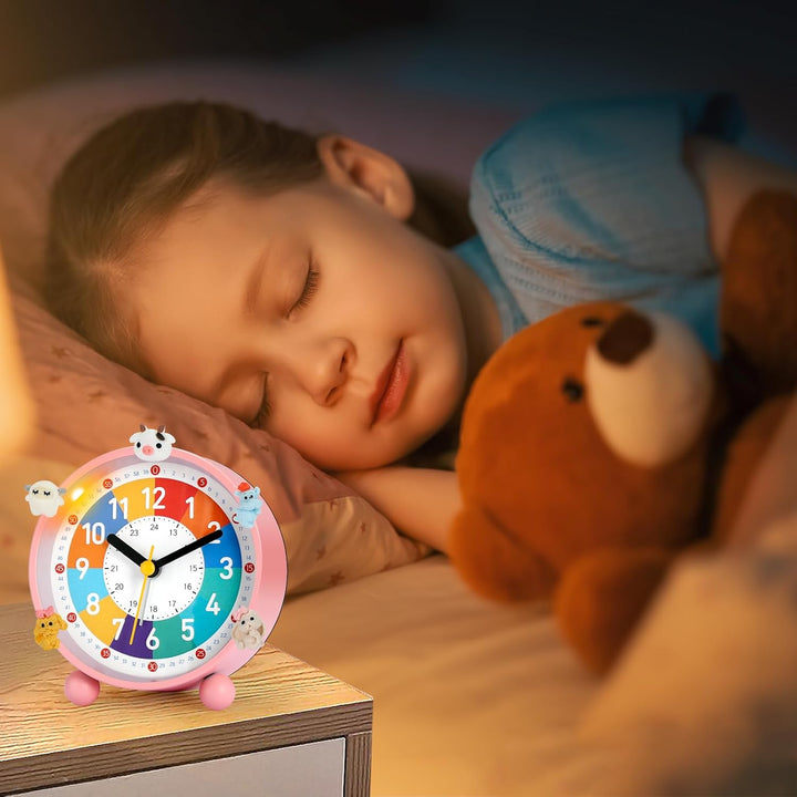 Kinder Wecker, Kinderwecker für Schulanfänge, Kein Tickendes Geräusch, Mit Nachtlicht und Schlummerf