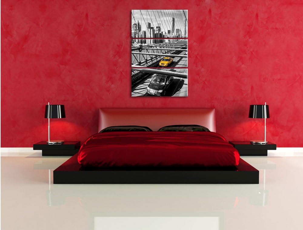 Pixxprint Gelbes Taxi in New York auf Brücke 3-Teiler Leinwandbild 120x80 Bild auf Leinwand