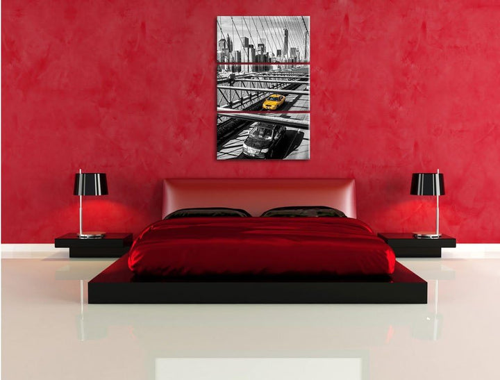 Pixxprint Gelbes Taxi in New York auf Brücke 3-Teiler Leinwandbild 120x80 Bild auf Leinwand