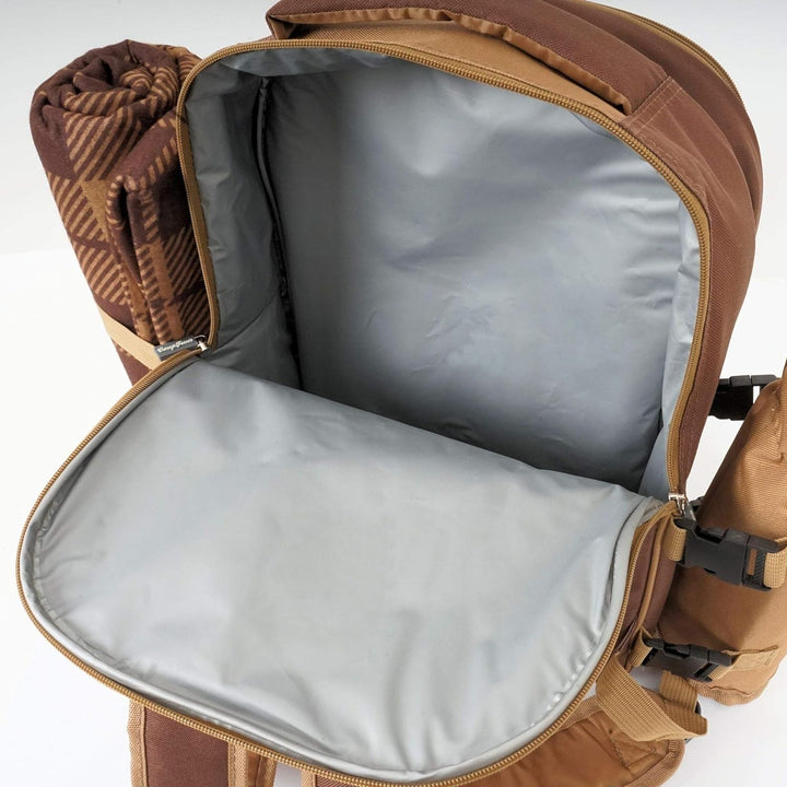 CampFeuer Picknickrucksack für 4 Personen (Braun) | Picknickset 32-teilig | inkl. Flaschenhalter und