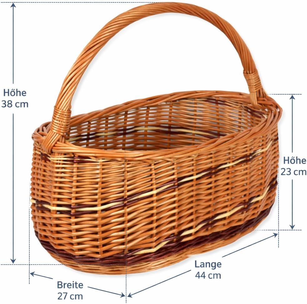 Weidenkorb mit Henkel WIKLER gross 44x27x23/38 cm – Handgefertigter Einkaufskorb aus Weide, stabiler