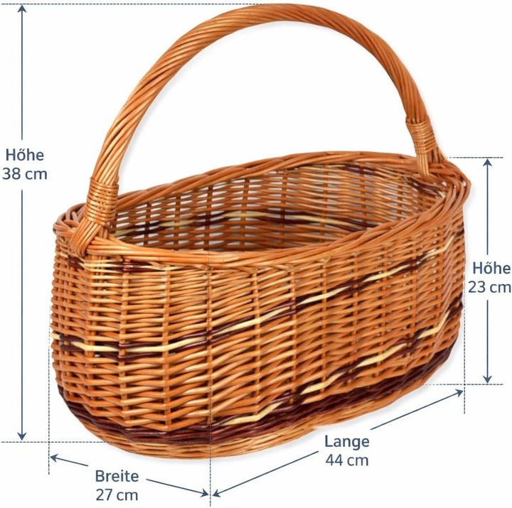 Weidenkorb mit Henkel WIKLER gross 44x27x23/38 cm – Handgefertigter Einkaufskorb aus Weide, stabiler