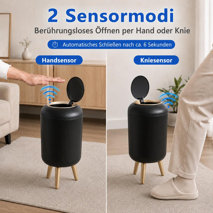 Smart Mülleimer mit Sensor,Weiss,10L,für Küche und Badezimmer, klein Geruchsdichter Trash Can Automa