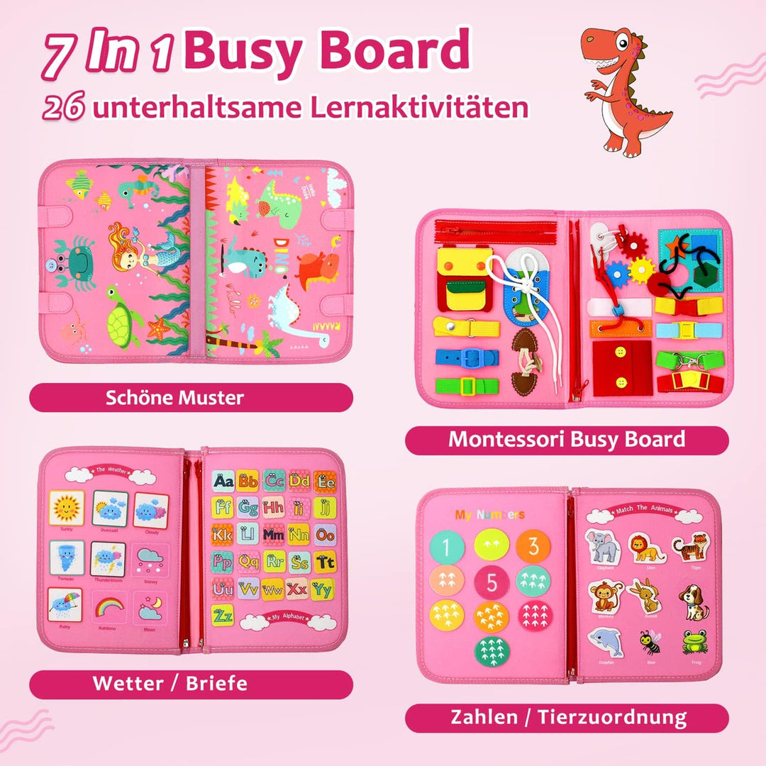 Qizfun Montessori Spielzeug Busy Board für Kleinkinder & Vorschulkinder – Sensorik Lernspielzeug & A