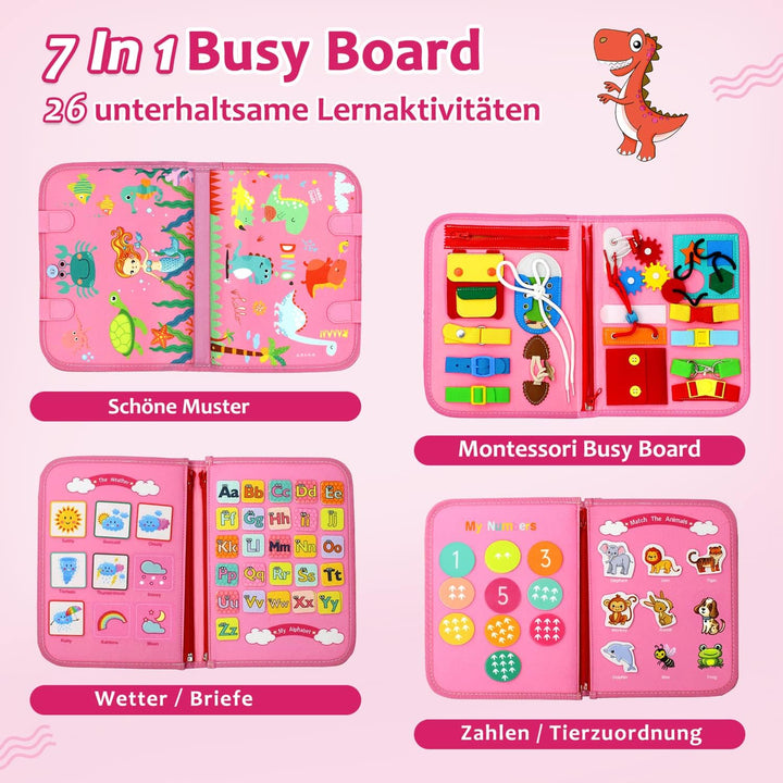 Qizfun Montessori Spielzeug Busy Board für Kleinkinder & Vorschulkinder – Sensorik Lernspielzeug & A