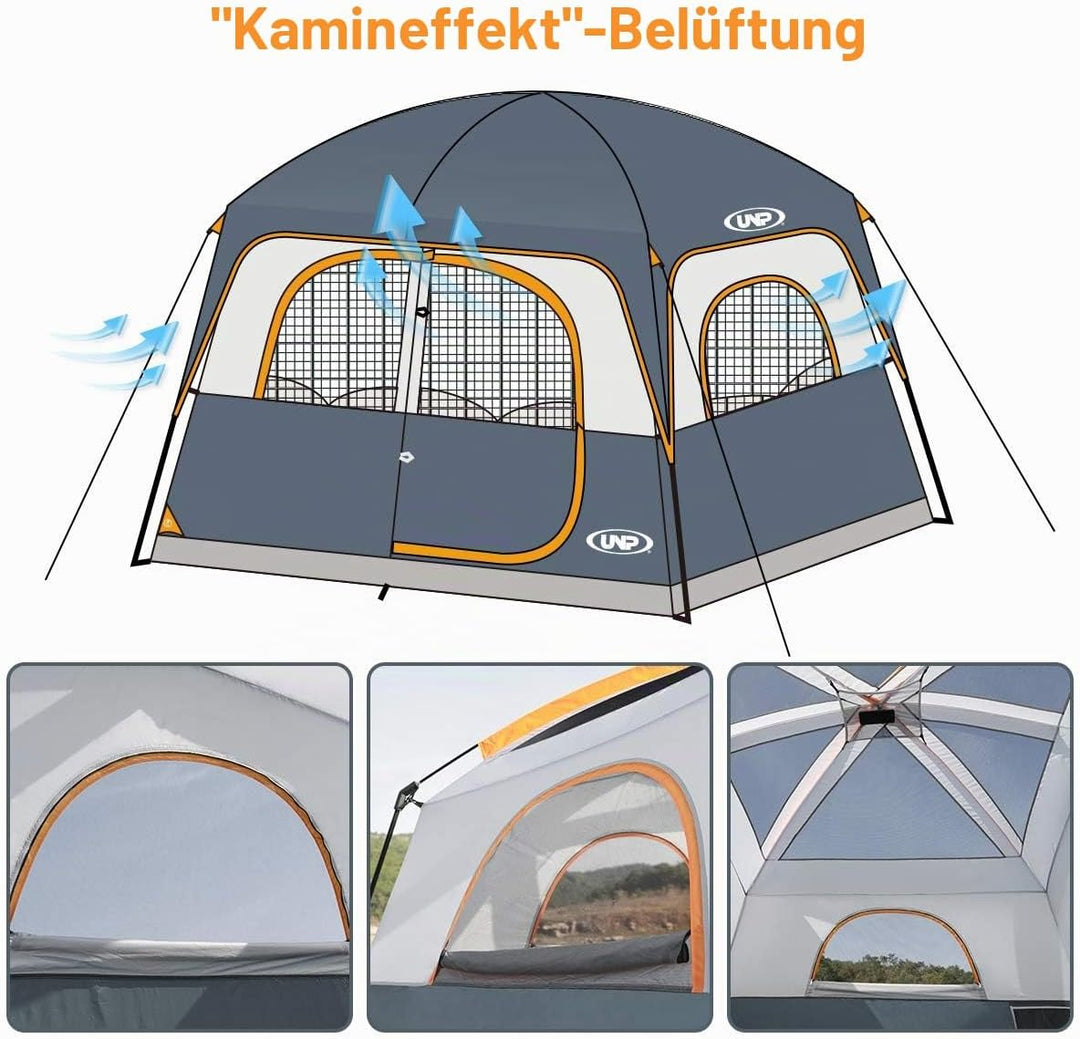 UNP Tents 6 Person Waterproof Windproof Easy Setup,Double Layer Family Camping Tent with 1 Mesh Door
